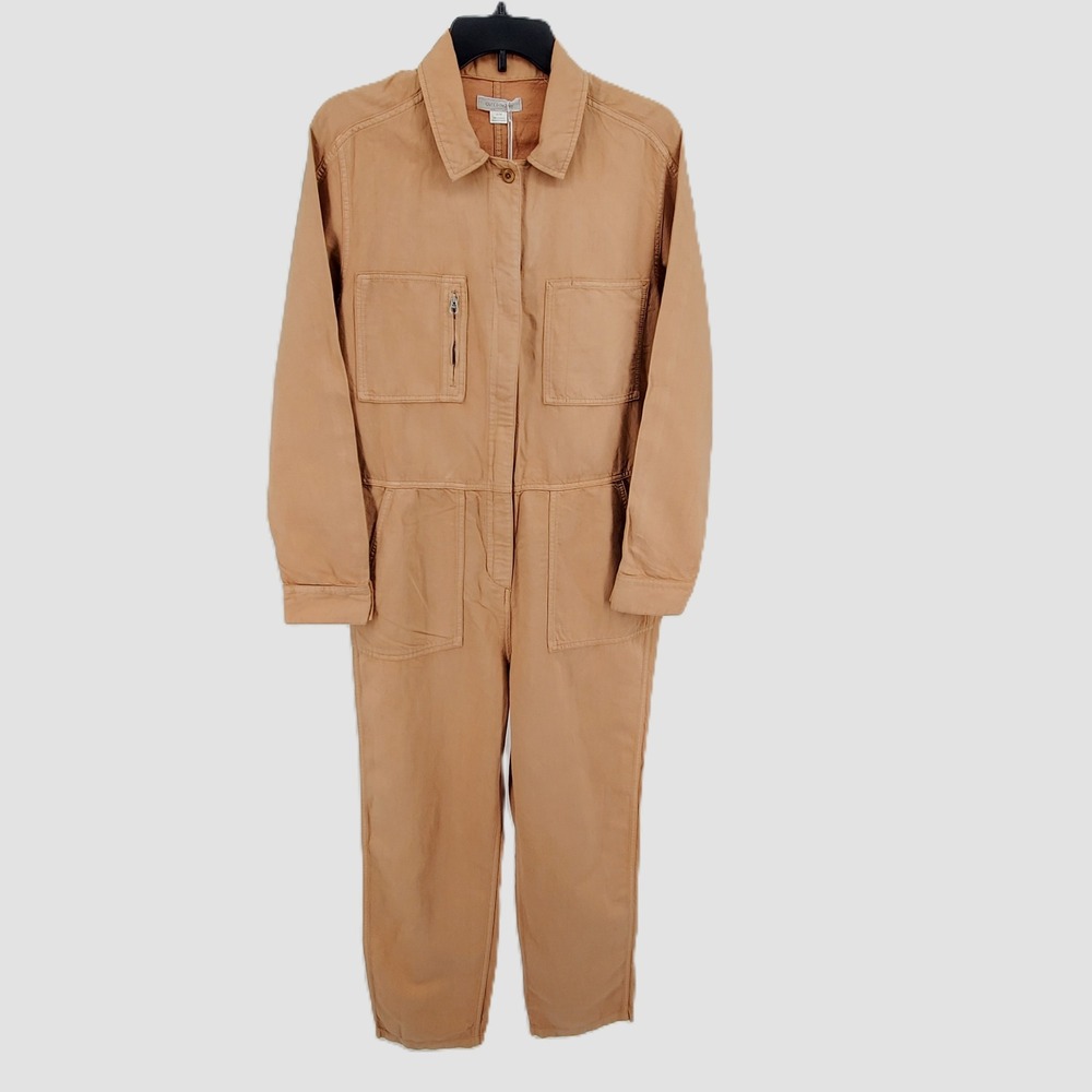 Outerknown SEA Suit Jumpsuit Womens Medium Sand Tan Organic Cotton Linen New - Picture 1 of 8